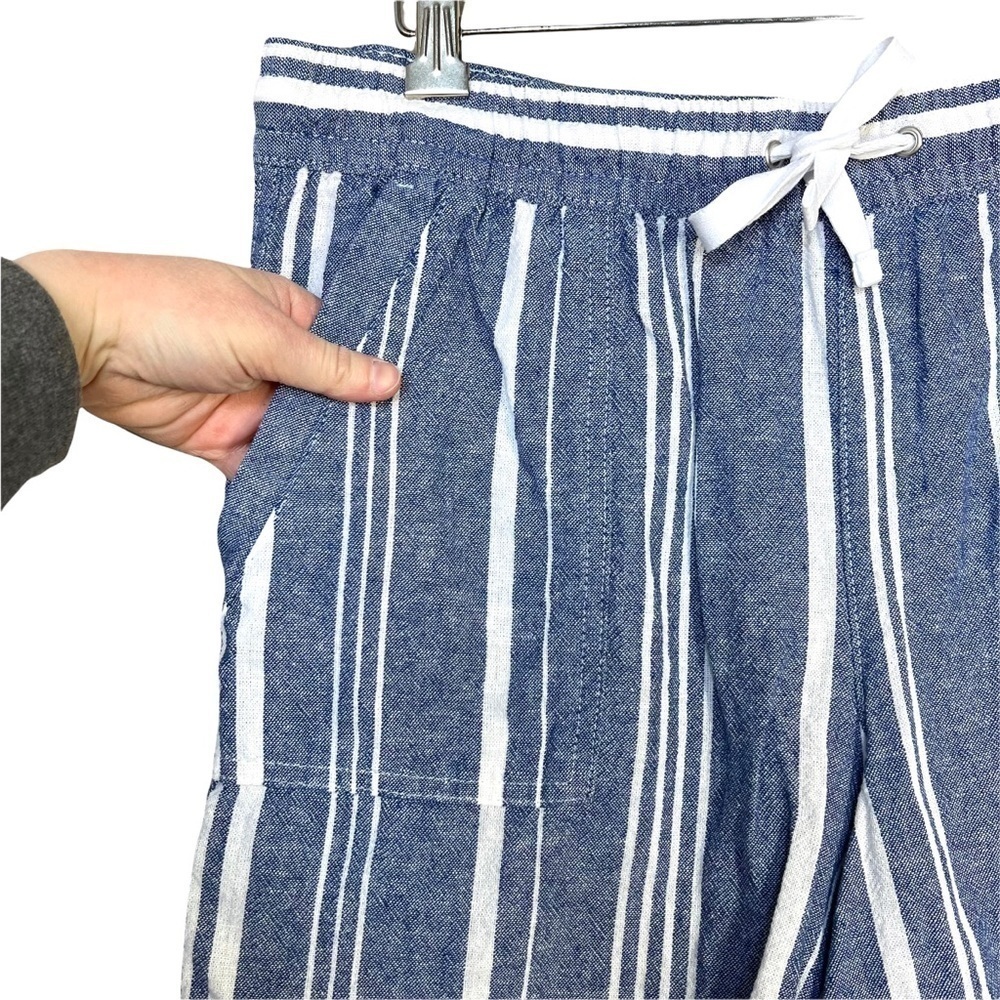 Nautica Soft Linen Pull On With Pockets Light Blue White Stripe Short Size Large - Picture 5 of 17